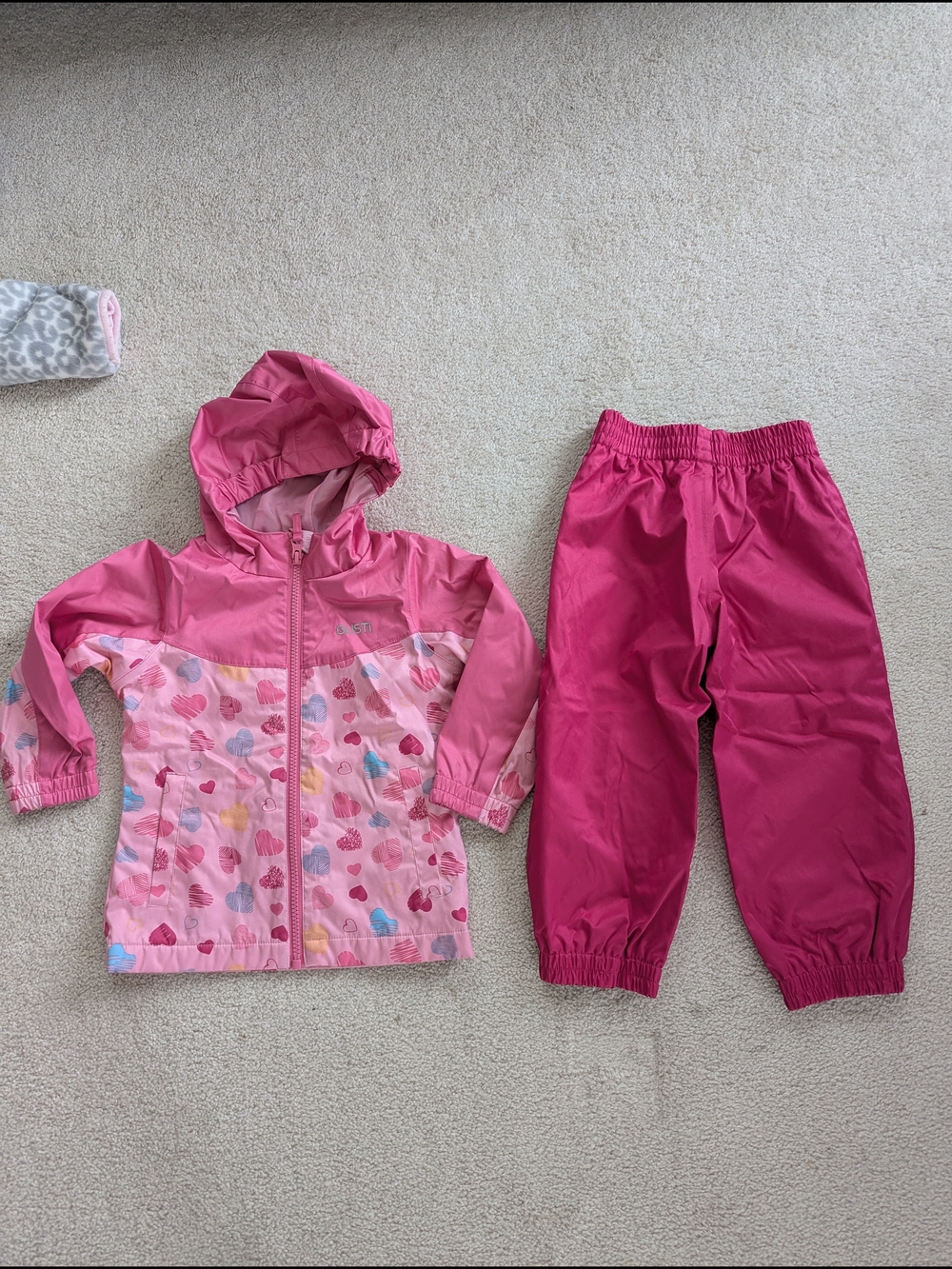 Gustin Girls Pink Heart-Print Rain Jacket and Pants